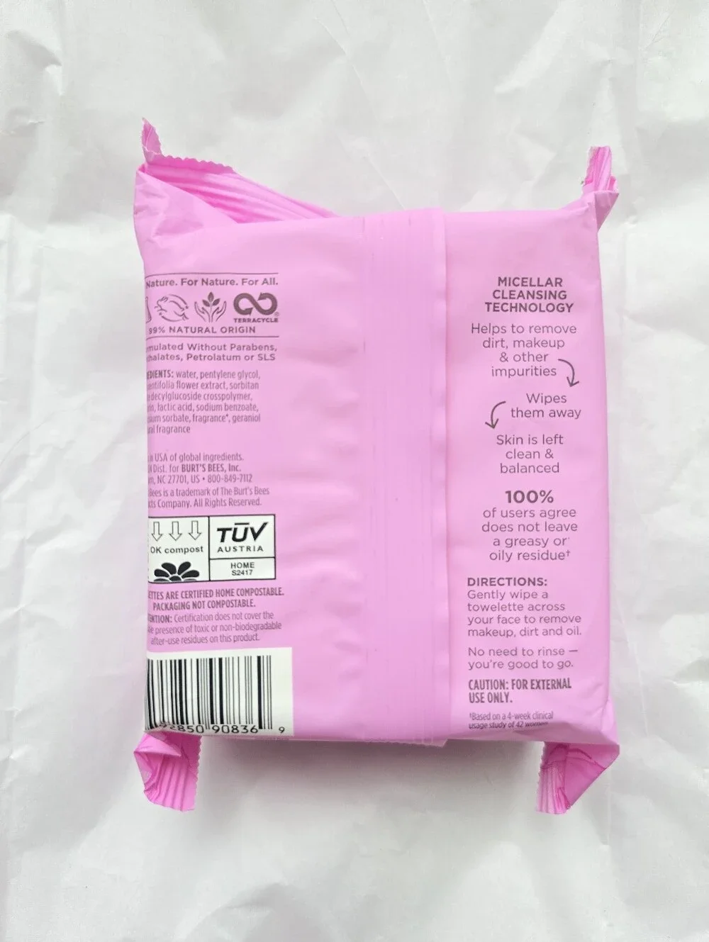 🍒 5/$20 Burt's Bees 3in1 Makeup Remover Wipes Micellar Rose Water 30ct Natural
